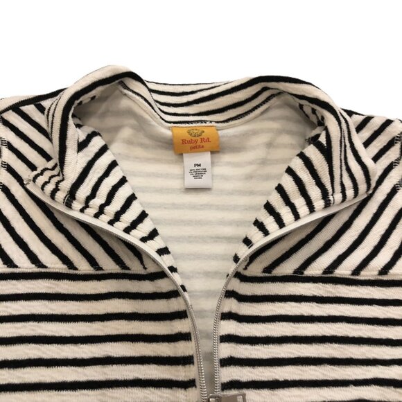 Ruby Rd. Sweatshirt Jacket Striped Full Zip Mock Neck Size M Petite Cotton blend - Picture 3 of 13
